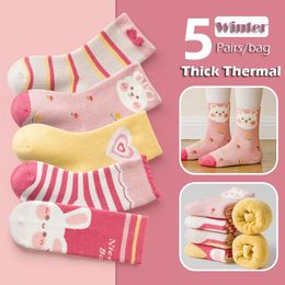 Kids Socks Baby Girls Socks Winter Socks Thick Thermal Warm Socks Kids Cartoon Cotton Socks For Boys Infant Snow Boot Calf Sock 5 Pairs 231207