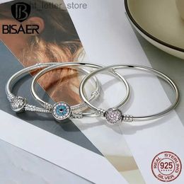 Chain BISAER 925 Sterling Silver Basic Snake Chain Zircon Bracelets Blue Demon Eye Bracelet Bangles Charm Sizes 1721 Jewellery YQ231208