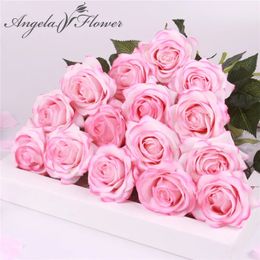 Decorative Flowers Wreaths 15 PCS/Lot Silk Real Touch Rose Artificial Gorgeous Flower Wedding Fake Floral For Home Party Christams Decor Valentine's Gift 231207