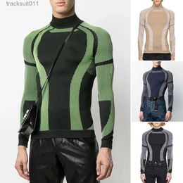 Men's T-Shirts Men's Long Sle Tight T-Shirt Joker Elastic Fitness Shirt Turtleneck Bottoming High Street Fashion Large Size Tops L231208