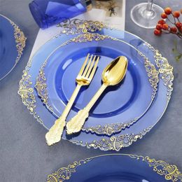 Plates 25 Guests Clear Plastic Heavy-Duty Eco-Friendly Disposable Dessert/Salad For Wedding & Thanksgiving Dropship