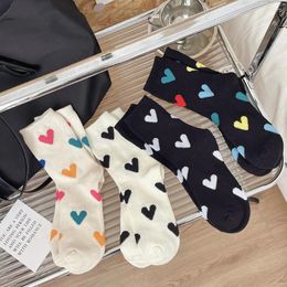 Women Socks Color Black And White Love Thick Line Hollow Age Reduction Cute Sweet Net Red Trend Pure Cotton
