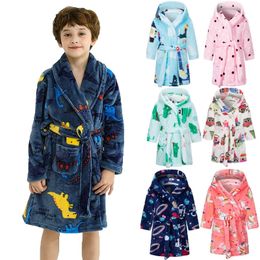 Pyjamas Kids Flannel Bathrobe Baby Girls Boy Cartoon Hooded Children Soft Bath Robe Nightgown Teenager Toddler Clothing 2 12Year 231207