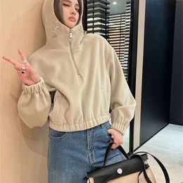 P Family Trendy Brand 23 Autumn/Winter New Product Woolen Hooded Sweatshirt with Elegance and Girl Style White and Rich Beauty