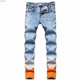 Men's Jeans 2022 Mens Snow Wash Denim PantsCandy Colour Street Fashion Casual Jeans Men's Gradient Candy Small Straight Slim-fit Jeans YQ231208