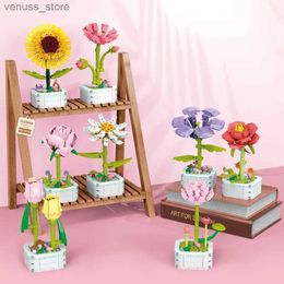 Blocks Building block flowers potted plants sunflowers tulips fragrant flower decorations puzzle toys holiday gifts R231208