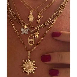 Pendant Necklaces Hamsa Hand Soda Can Tooth Large Sun Stone Heart Necklace Stainless Steel Jewelry Gift 231208