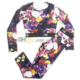 Flower Print Sport Outfit Designer Letters Webbing Top Women Elastic Yoga Pants Quick Drying Tracksuit