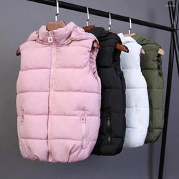 Women's Vests Soft Winter Jacket Solid Colour Cold Proof Hooded Vest Coat Autumn Warm Clothes