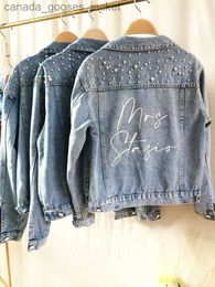 Women's Jackets Personalised Statement Denim Bridal Jacket Custom Name Pearl Detailing MRS Jacket Custom Date Placement On Collar Bride Gift New L231208