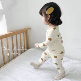Clothing Sets Spring Baby Set Boy Girl Casual Print Oneck Cotton Top Pants Infant Homewear Long Sleeve born Clothes 231207