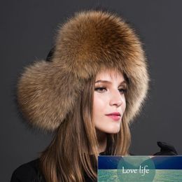 Winter Warm Ladies 100% Real Raccoon Fur Hat Russian Real Fur Bomber Hat With Ear Flaps For Women Factory expert design Qual300o