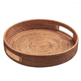 Dinnerware Sets Rattan Storage Basket Tray Multipurpose Fruit Plate Hand-woven Home Coffee Table