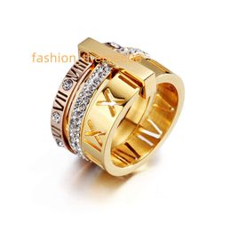 Chunky Moissanite Fashion Jewellery Rings Gold Roman Numerals 3 in 1 Stainless Steel Cz Cubic Zirconia 2023 Luxury Women 18K 44334