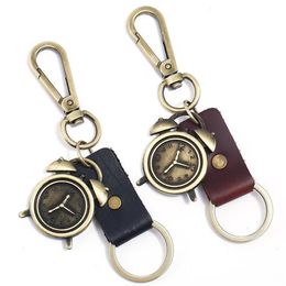 Keychains Fashion Vintage Car Key Chain Alloy Alarm Clock Pendants Leather Bag Accessory Keyring Keychain Hiphop Retro Unisex Jewe284v