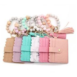 Party Favour Pu Leather Bracelet Wallet Keychain Tassels Bangle Key Ring Holder Card Bag Sile Beaded Wristlet Keychains Fy3399 1130 D Otihv