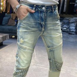 Men's Jeans Men Skinny Trouser Streetwear Hole Splicing Stretch Blue Slim Elastic Fashion Pant Jean Top Quality Motorcycle Denim