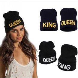 Winter Warm Embroidery Letters Queen KING Stretchy Knitted Beanies Hats Unisex Lover Wool Hip Hop Skullies Caps189h