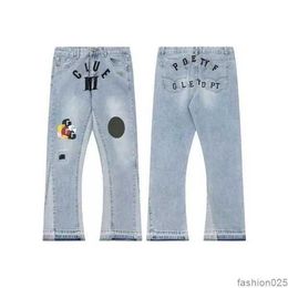 Men's Designer jeans High Quality inkjet Graffiti micro-horn jeans Luxury denim Gallery Sweat Department pants distressed torn black blue purple jeans 5GFBV