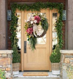Wreaths Garlands Farmhouse Pink Hydrangea Wreath Rustic Home Decor Artificial Garland for Front Door Wall Decor NEWEST Q08123886859