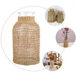 Vases Straw Glass Vase Elegance Flower Container Household Flowers Office Decor Bottle Arrangement