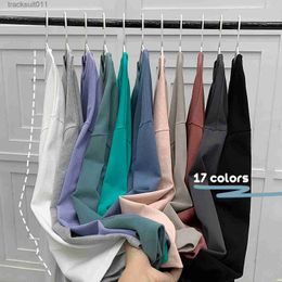 Men's T-Shirts Autumn Men T-shirts Long Sle Loose Solid Color Drop Shoulder Tops For Unisex Korean Style 100% Cooton Casual Tees L231208