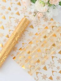 1pc 28x300cm Netting Gold Printed Table Flag Snowflake Deer Head Sequin Mesh Roll For Holiday Party Wedding Christmas Table Decor