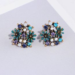 Stud Earrings Vintage Imitation Pearls Flower Metal Earring For Women Charm Ethnic Antique Gold Colour Wedding Jewellery Gifts