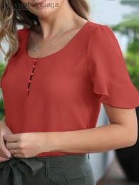 Women's T-Shirt ZANZEA Stylish Summer Tops Women O Neck Short Sle Holiday Blouse Elegant Solid Ruffles Shirt Casual Beach Work Blusas jerL231208