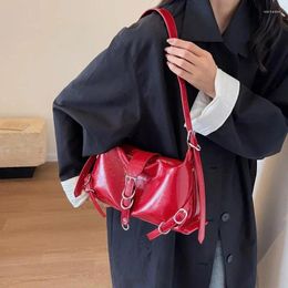 Evening Bags Y2K Korean Vintage Designer Red Pu Leather Buckle Hobo Shoulder Bag Aesthetic Purses Crossbody Handbag Underarm Tote Women