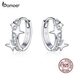 Hoop Huggie Small Hoop Earrings Gold Huggie 925 Sterling Silver Clear CZ Universe Galaxy Earrings for Girl Gifts Jewelry BSE076 231207