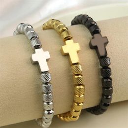 Charm Bracelets Cross Bracelet Stainless Steel Beaded Handmade Men Women Prayer Fitness Chain Couple Jewelry Gift