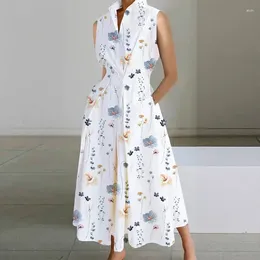 Casual Dresses Fashion Flower Printed Women Dress Wrap Turn-down Collar Maxi Long Shirt Causal Chic Sexy Club Party Femme Vestido