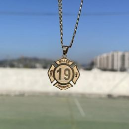 Pendant Necklaces 3UMeter Firefighter Custom Numbered Name Necklace for Men Women 22mm Cuban Chain Commemorative Gift 231208