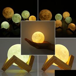 Arts And Crafts 3D Magical Moon Lamp Led Luna Night Light Desk Usb Charging Touch Control Gift Drop Delivery Home Garden Gifts Otkrw