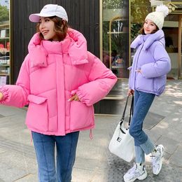 Women's Trench Coats Down Cotton Jacket Korean Loose Fluffy Bread Suit Short Hooded Thick Coat