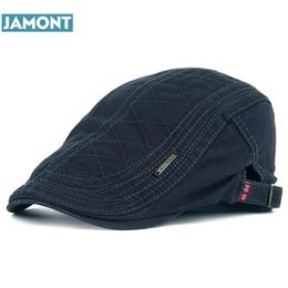 JAMONT New Autumn Cotton Berets Caps For Men Casual Peaked Caps grid embroidery Berets Hats Casquette Cap210p