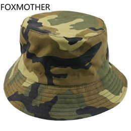 FOXMOTHER New Autumn Fashion Camo Gorras Casquette Army Green Camouflage Fishing Hats Bucket Caps Women Mens X220214304G