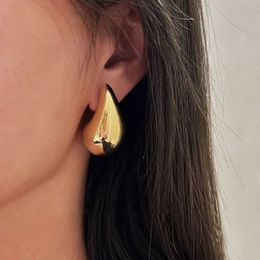 Charm Vintage Smooth Gold Plated Exaggerate Dupes Teardrop Chunky Bottega Stud Earring Stainless Steel Waterdrop Lightweight Hoops 231208