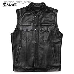 Men's Vests PU Leather Vest Man Motorcycle Biker Vests Male Waistcoat Fashion Sleeveless Jackets Q231208