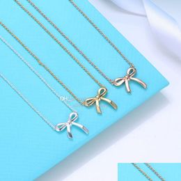 Pendant Necklaces S925 Necklace For Women Enamel T Series Bow Heart Clavicle Chain Fashion Luxury Wedding Engagement Gift Designer J Dh6Kx