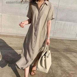 Urban Sexy Dresses Summer Cotton and Linen Long Dress Fashion New Neck Single Breasted Shirt Dress Casual Simplicity Loose Lace-up Vestidos L231208