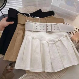 Skirts Summer Women Pleated College Style High Waist Student A-line Short Skirt Girl Korean Fashion With Belt Mini Lady