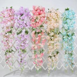 Decorative Flowers Artificial Silk Flower Wall Hanging Garlands DIY Fake Rattan Garden Greenery Cherry Blossom Ivy Wedding Party Decoration