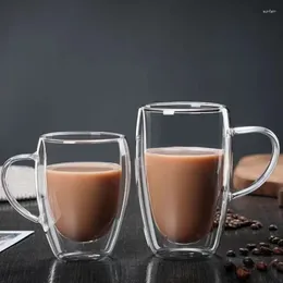 Wine Glasses 6Pcs Double Wall Transparent Espresso Coffee Glass High Temperature Milk Cup With Handle Classic Mugs Sets