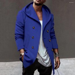 Men's Trench Coats Men Double-breasted Coat Hooded Mid Length With Soft Pockets Buttons Warm For Male