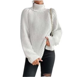 Cashmere Sweater Women Autumn/winter New Knitwear Mid Length Raglan Sleeve High Flip Collar Split Sweater Dress 714