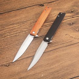 Top Quality BK256 Flipper Folding Knife 8Cr13Mov Satin Drop Point Blade G10/Wood with Stainless Steel Sheet Handle Outdoor Camping Knife