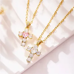 Pendant Necklaces Women's Necklace Plated With 18k Colourful Crystal Zircon Heart Shaped Cross Sweet Romantic Fashion Jewellery Couple Gift