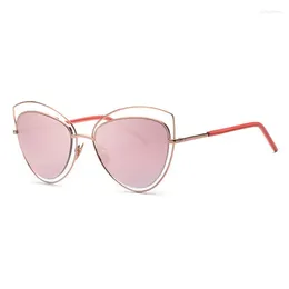 Sunglasses Hihg Quality Hollow Out Cat Eye Rose Gold Mirror WOmen Brand Designer Sun Glasses Fashion Shades